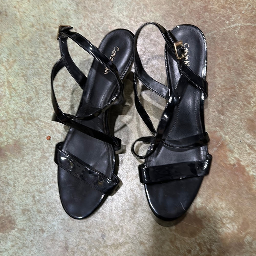 Calvin Klein black patent leather wedge